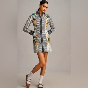 Maeve /Anthropologie Long-Sleeve Patchwork Printed Shirt Mini Dress NWOT Size 4P